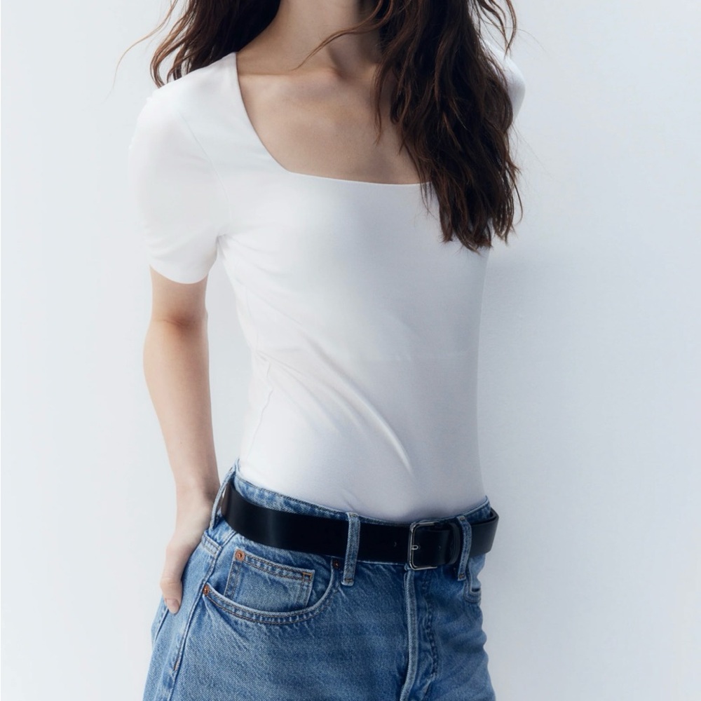 H&M White Fitted Short Sleeve Bodysuit
